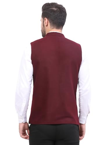 Image of FH Wearza Polywool tweed Solid multipocket Sleeveles Nehru Jacket For Men
