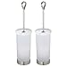 mDesign Modern Compact Freestanding Plastic Toilet Bowl Brush and Holder for Bathroom Storage, Decorative Steel Handle and Lid, Sturdy, Deep Cleaning - 2 Pack - Frost/Matte Satin