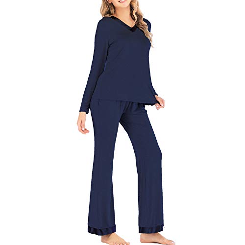 image for OutTop01 OutTop Womens Pajamas 2-Piece Sets Solid Long Sleeve Comfy V-