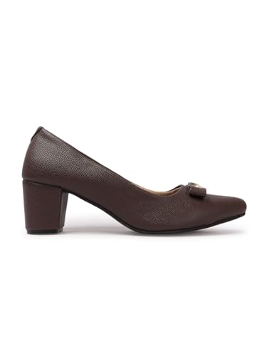Image of Carlton London Women's Block Heel Round Toe Pumps - Elegant, Comfortable, and Stylish for Office, Casual and Semi-Formal Use