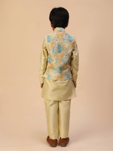 Image of Pro-Ethic Style Developer Kids Kurta Set For Boys With Waist Coat, Ethnic Wear for Diwali, Eid, Raksha Bandhan, Jacquard, Floral Print (Pack of 1)