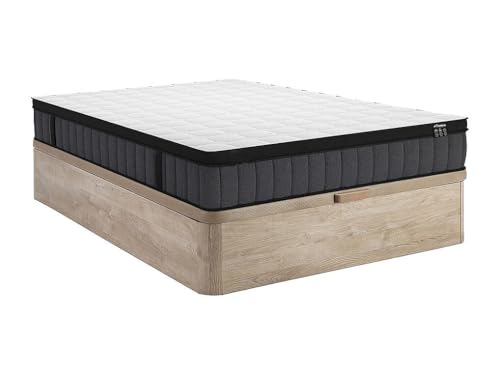 Vente unique   Conjunto de Estructura de Cama con cajón + colchón   140 x 190 cm   Núcleo de muelles ensacados de 7 Zonas y Espuma viscoelástica   Grosor 25 cm   Colores Madera Clara   TOLCA de YSMÉE
