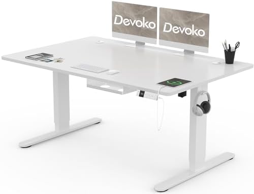 Scrivania Regolabile Elettrica Devoko 160x80 Cm - Anti-Collisione, Memoria Altezza, Bianco - Foto 7