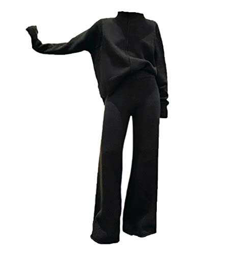 Ensemble 2 pièces avec pull d'hiver en maille premium et pantalon fluide noir