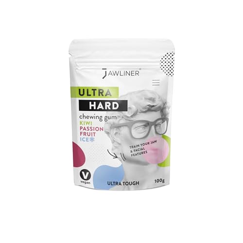 Jawliner® – Pioneros del chicle mandibular artesanal 15× más duro con 12 semanas de coaching – Chicle de kiwi y maracuyá helado sin azúcar – Ejercitador de mandíbula – Pack 2 meses