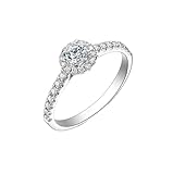Aotiwe Anillo para mujer con diamantes redondos de 0,3 quilates de oro blanco y platino, 18, Oro blanco de 14 quilates, Diamante