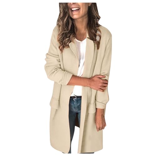 Blazer Genérico - Abrigo largo con bolsillos para mujer, traje de color, manga de ocio, otoño, invierno, beige, XXL