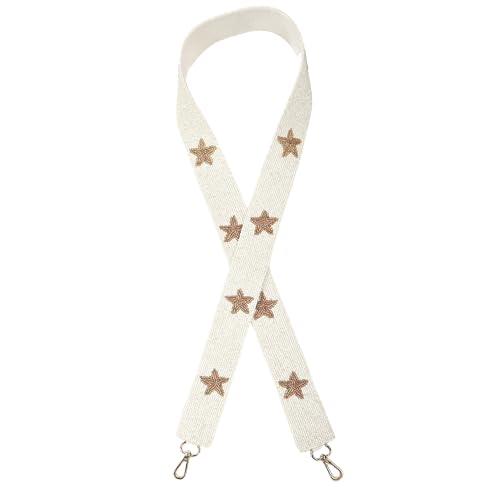 Beaded Purse Strap White with Gold Stars Girls Nashville Bride Concert for Game Day Clear Stadium Bag 49” Long 1.75” Wide
