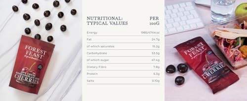 FOREST FEAST 60% Cocoa Dark Chocolate Sour Cherries Pack 12 x 40g - Sweet Dried Cherries Chocolate Covered Fruit Snack with 60% Belgian Dark Chocolate, Gluten Free & Vegan Friendly Snack