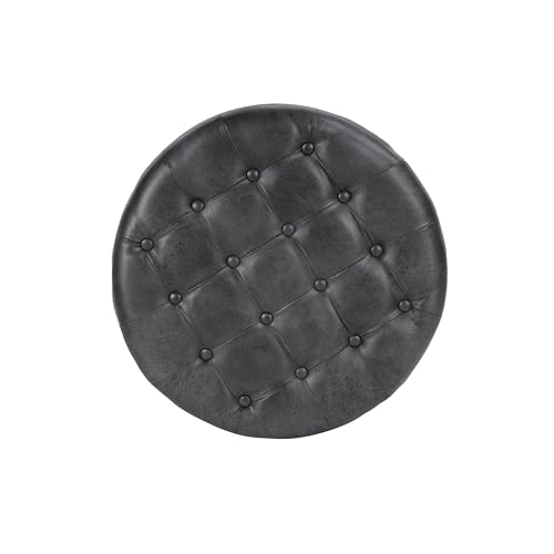 Image of HomePop 25 inch Button Tufted Round Storage Ottoman - Gray Faux Leather