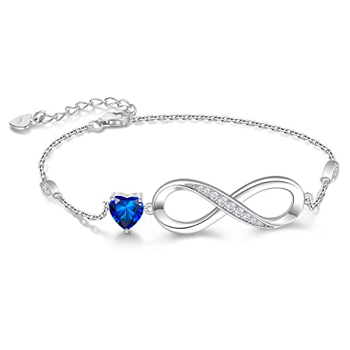 RIVIKO Infinity Love Heart Symbol Charm Bracelet for Women 925 Sterling Silver Adjustable Birthday Valentine’s Day Christmas Mothers Day Jewelry Gift for Mom Women Wife Her Friends