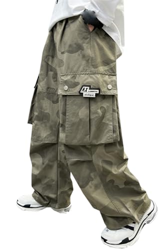 SANGTREE Boys Camo Parachute Cargo Pants Casual Loose Fit with Pockets, 4-13 Years