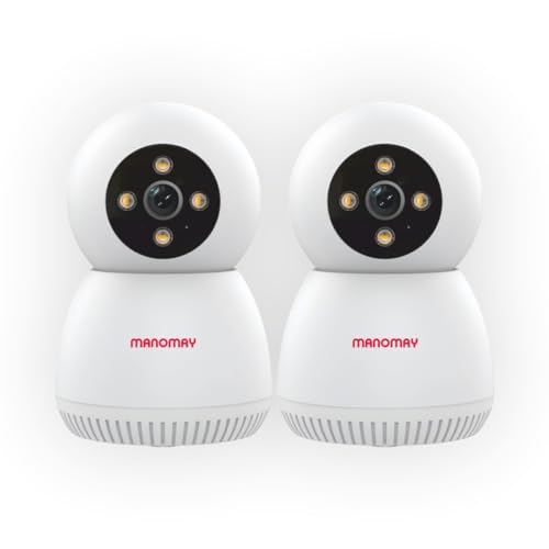 Image of MANOMAY Protect Bot 3MP Wi-Fi Camera | STQC Certified Smart Home CCTV | 360 AI Human Tracking & Color Night Vision | Alexa Voice Control | Supports 256GB Memory Card (M1078S - Pack of 2)