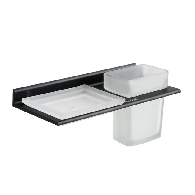 Image of Ruhe Ember 2 in 1 Soap Dish & Tumbler Holder | Soap Case | Tooth Brush Holder | Bathroom Accessories | Wall Mounted | Soap Stand | Black
