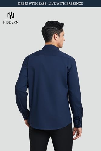 Image of HISDERN Mens Business Dress Shirts Long Sleeve Casual Button Down Shirt Formal Inner Collar Contrast Shirt for Men Wedding