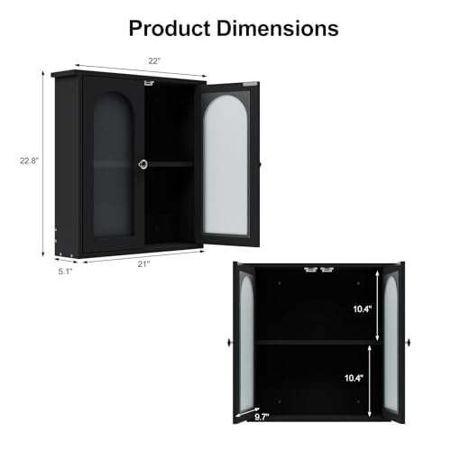 Armario de medicamentos para baño de 22x23 pulgadas, armario mural con arco, almacenamiento sobre inodoro, 2 paneles de puerta acrílicos, armario negro para baño/cocina/sala de estar miniatura 2