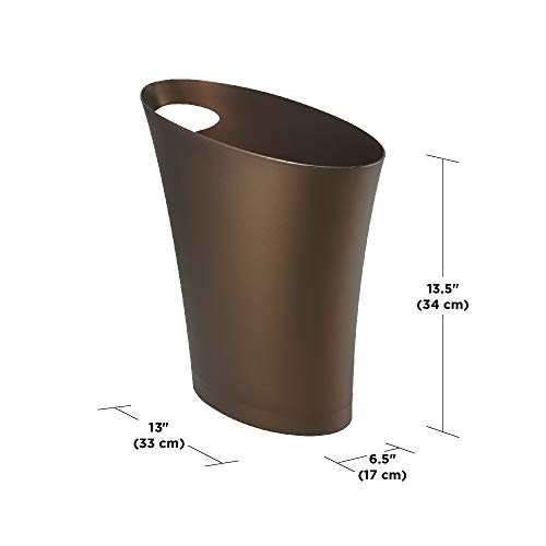 Umbra Skinny Sleek & Stylish Bathroom Trash Can, Small Garbage Can, Wastebasket for Narrow Spaces at Home or Office, 2 Gallon Capacity, Bronze