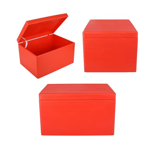 Creative Deco XXL Large Red Plain Wooden Storage Box | 40x30x24 cm (+/-1 cm) | with Hinged Lid | Easter Gift Box Kitchen Storage | ROUGH & UNSANDED Wood Keepsake Memory Craft Chest