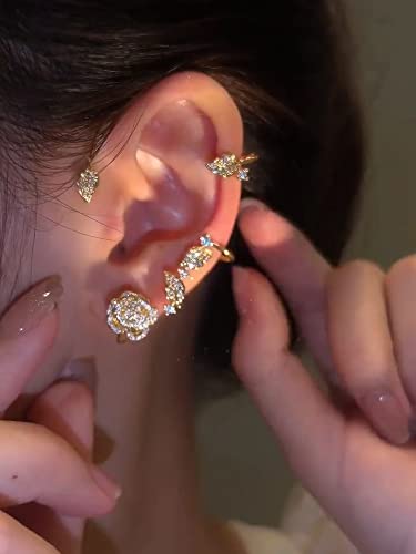 2PCS Women's Clip-On Earrings Hook Without Pierced Rose Flower Ear Bone Clip Ear Clip Butterfly2