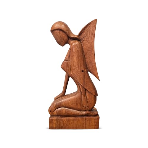 Estatua de Ángel Arrodillado de Madera Hecha a Mano Abstracta 12 pulg miniatura 4