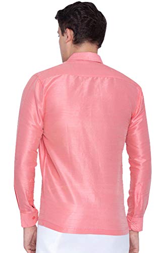 Image of VASTRAMAY Men's Ethnic Silk Blend Shirt Full Sleeves - South Indian Shirt in Rose Gold, for Casual, Formal | Festive Ethnic Outfit For Rakhi