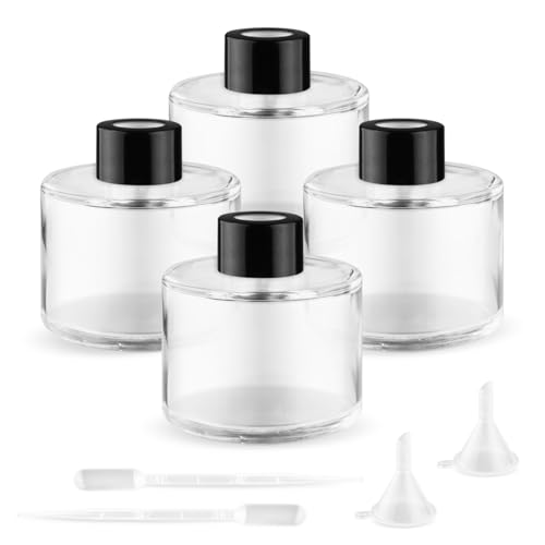 4 botellas difusoras de vidrio claras 100ml con tapa negra miniatura 1