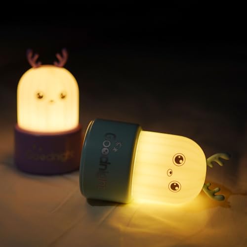 Image of QANYI Little Deer Night Light, Portable Silicone Color Changing Elk Animal Lamps, Rechargeable Bedside Dimmable Lamp for Breastfeeding, Easter Gifts Ideal for Toddler Baby Kids Blue Decor Purple