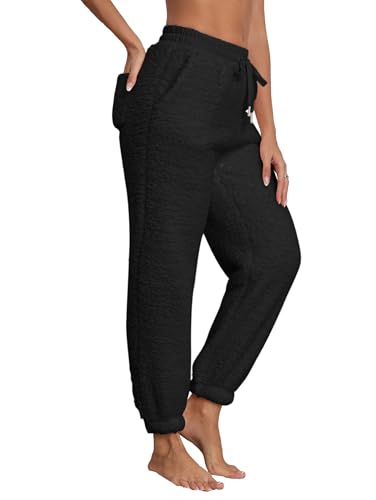 Famulily Womens Winter Sherpa Fleece Sweatpants Drawstring Waist Joggers Pants Thick Thermal Trousers with Pockets