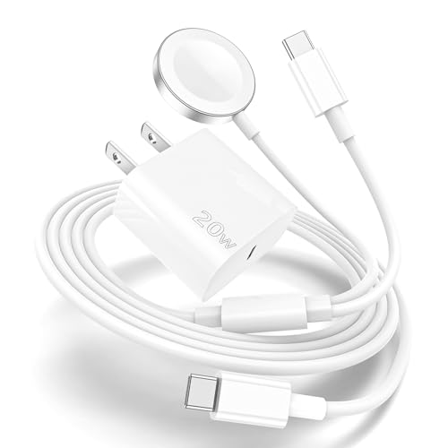 Apple Watch Charger Upgraded 2-in-1 USB C Fast iPhone 15 Charger [Apple MFi Certified] 6FT Magnetic Cable with 20W Wall Block for Apple Watch Series SE/9/8/7/6/5/4/3/2/1&iPhone 15