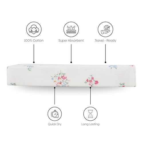 Image of haus & kinder Regalia Waffle Bath Towel | Honeycomb Bathing Towels | 100% Cotton Towel for Men, Women | Gym Towels, Spa Towel | Ultra Absorbent Towel | 160 GSM | Floral Drift White | 70x150cm