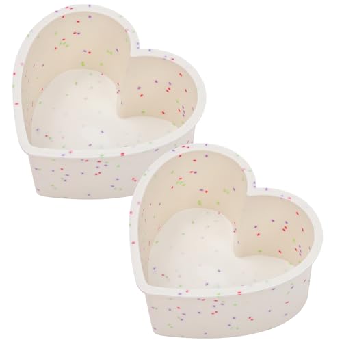 AOTASO 4 Inch Mini Heart Shaped Cake Pans Nonstick Silicone Heart Cake Molds for Baking Set of 2 (Cream)