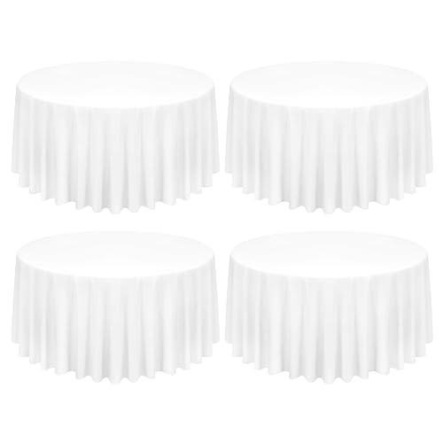 Lot de 4 Nappes Rondes de Polyester, Nappe Ronde Blanche, Nappe Ronde 120 Pouces/ 300cm, Résistant aux Taches et aux Rides Lavable Décoratif Nappe pour...