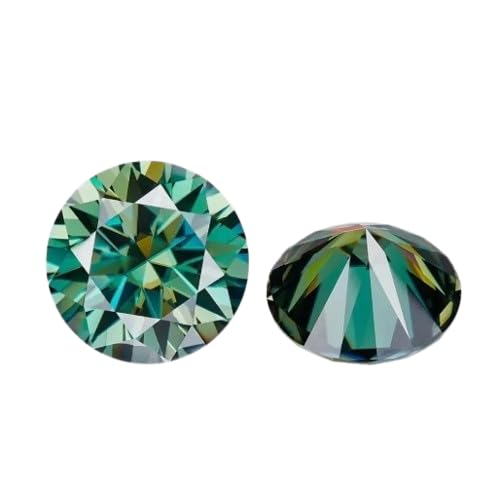 2 Carat Green Blue Diamond Pair (2 Pcs) | Round Brilliant Cut VVS1 Clarity Gemstones | 8.5x8.5x5mm | Loose Certified Stones for Engagement, Wedding Rings