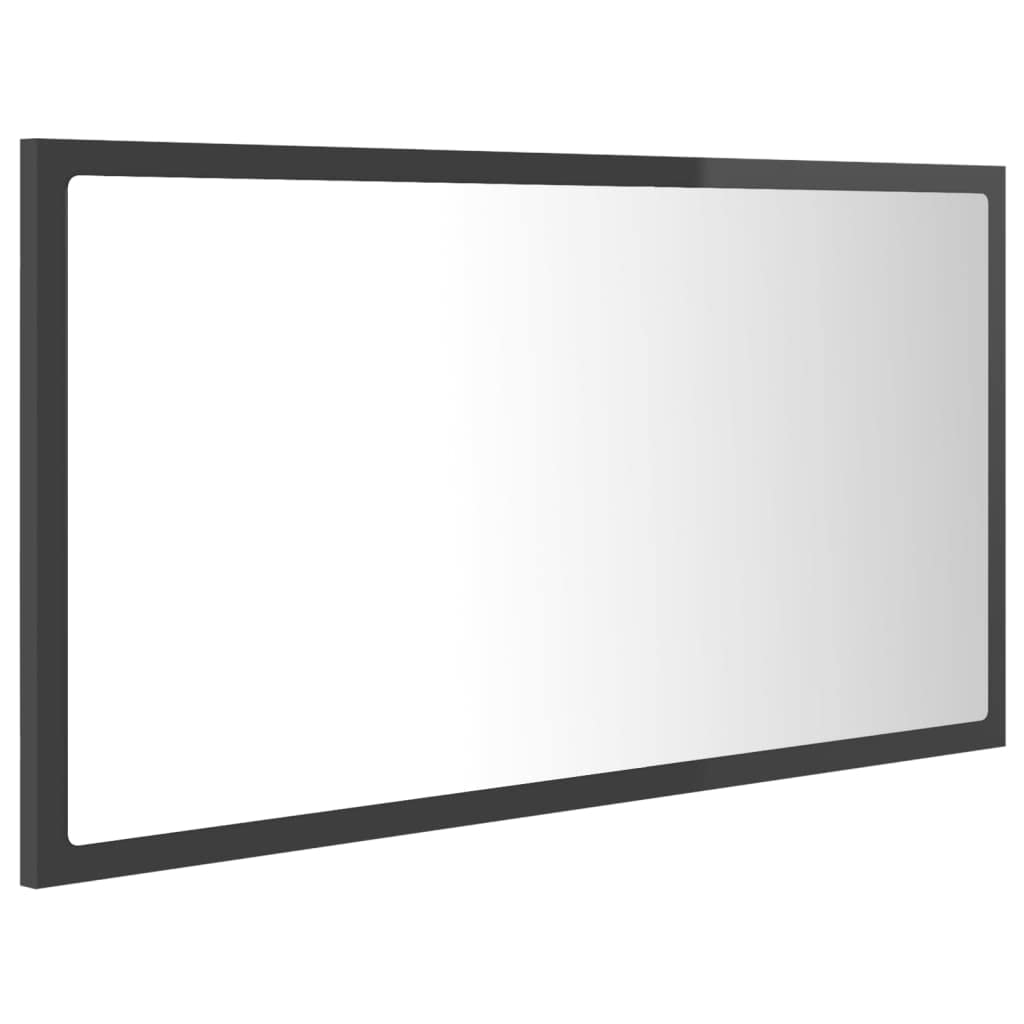 Lustro łazienkowe LED, wysoki połysk, szare, 80 x 8,5 x 37 cm, akrylowe, szafki i przechowywanie, szafki pod umywalkę, szafki łazienkowe