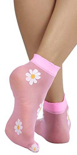 Image of ToBeInStyle Women's Sheer Fashion Ankle Socks & Pantyhose w /Springtime Daisy Design