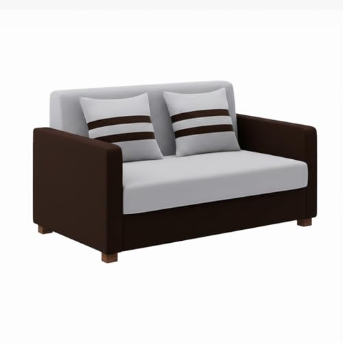 Image of FURNY Lifestylio 2 Seater Fabric Sofa Set (Light Grey-Dark Brown) Premium Velvet Finish | Ideal for Living Rooms, Offices