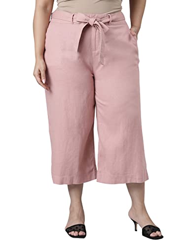 Image of GO COLORS Solid Linen Culottes for Women | High Rise, Side Pockets, Front tie-up
