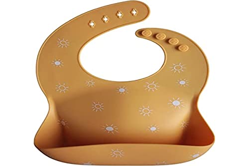 Image of mushie Silicone Baby Bib | Adjustable Fit Waterproof Bibs (Sun Orange)