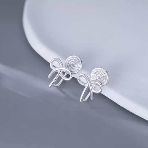 Image of Reffeer Solid 925 Sterling Silver Bow Clip On Earrings Ribbon for Women Bowknot Cuff Earrings Non Pierced Wrap Earrings