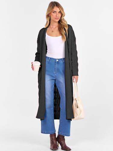 Caracilia Womens Oversized Cable Knit Long Cardigan Sweaters Open Front Duster Coat 2025 Fall Outfits Outwear4