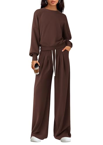 PRETTYGARDEN Womens 2 Piece Sets Long Sleeve Sweatshirt Wide Leg ...