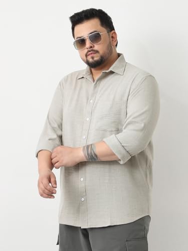 Image of Urbano Plus Men's Linen Blend Full Sleeve Relaxed Fit Casual Solid Shirt