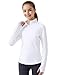 JOCMIC Girls Long Sleeve Shirts Athletic Equestrian Horse Riding Shirt with Pockets Thumhole Half Zip Workout Jacket for Golf White 9-10 Years