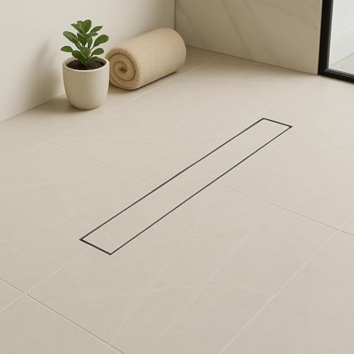 Image of 15 x 4 Inch Linear Shower Drain | Tile Insert Invisible Bathroom Floor Drain | 304 Stainless Steel Channel Drain with Side Outlet, Anti Odor & Cockroach Trap - Fits 13mm Tile