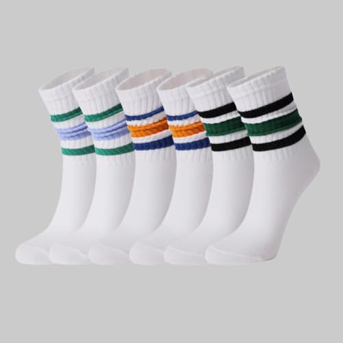 Retro Striped Crew Socks 3 Pairs with Seamless Toe for Men and Women Slouch Scrunch