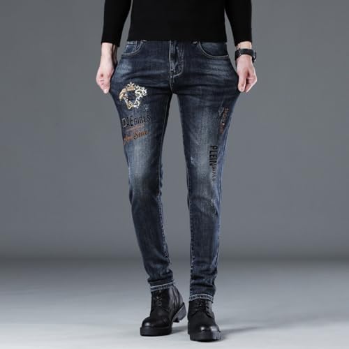 Jeans Pants Trousers Denim Elastic Letter Embroidered Men's Small Legged Slimming4