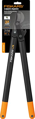 Fiskars PowerGear II bypass gear lopper for fresh wood, non-stick coated, hardened precision steel, cutting diameter 5 cm, length 70 cm, black/orange, L78, 1000584