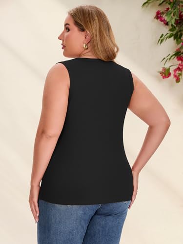 Chulianyouhuo Plus Size Tank Tops for Women Summer V Neck Ribbed Knit Basic Cami Tees Top Sleeveless Slim Fitted Casual Shirt — view 5
