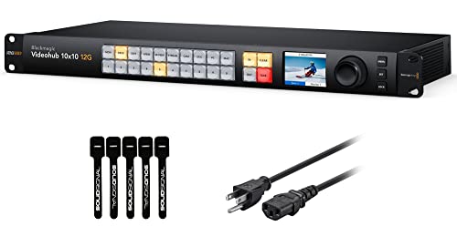 Image of Blackmagic Design Videohub 10x10 12G Zero Latency Video Router with 6ft Power Cord and 5 Pack of SolidSignal Cable Ties (VHUBSMAS12G1010)