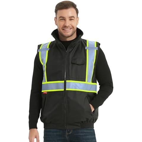 ProtectX Winter Safety Vest, High Visbility Insulated Construction Vest, Hi Vis Workwear with Pockets, Black, 2X-Large Cover